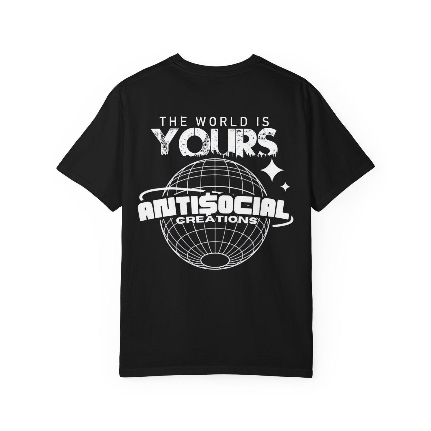 Antisocial Creations Graphic T-Shirt — 'The World Is Yours' Garment-Dyed Tee