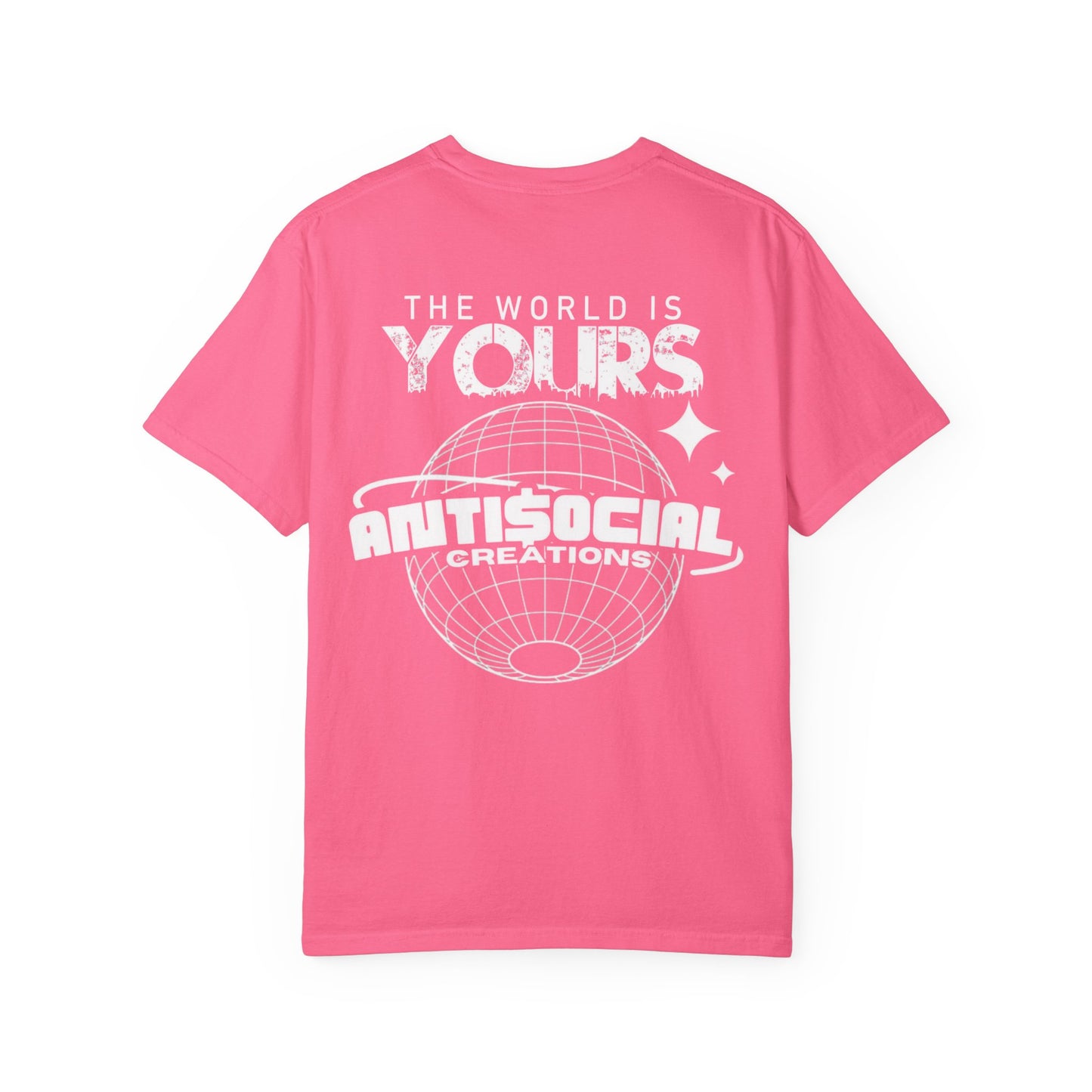 Antisocial Creations Graphic T-Shirt — 'The World Is Yours' Garment-Dyed Tee