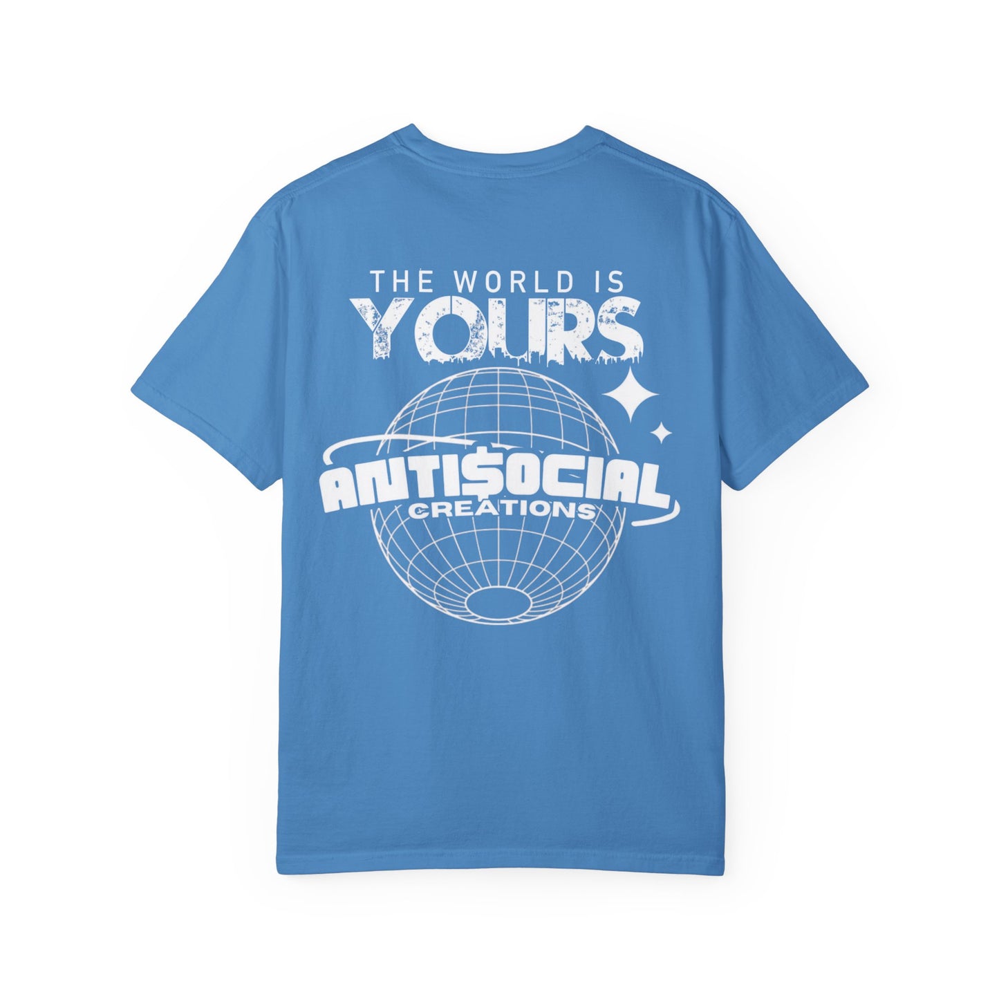 Antisocial Creations Graphic T-Shirt — 'The World Is Yours' Garment-Dyed Tee