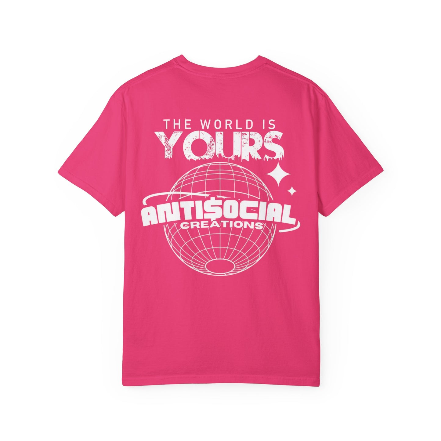 Antisocial Creations Graphic T-Shirt — 'The World Is Yours' Garment-Dyed Tee