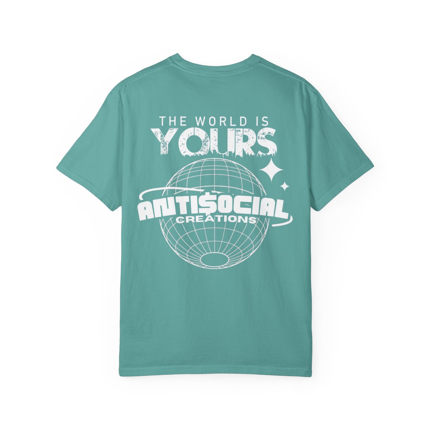 Antisocial Creations Graphic T-Shirt — 'The World Is Yours' Garment-Dyed Tee